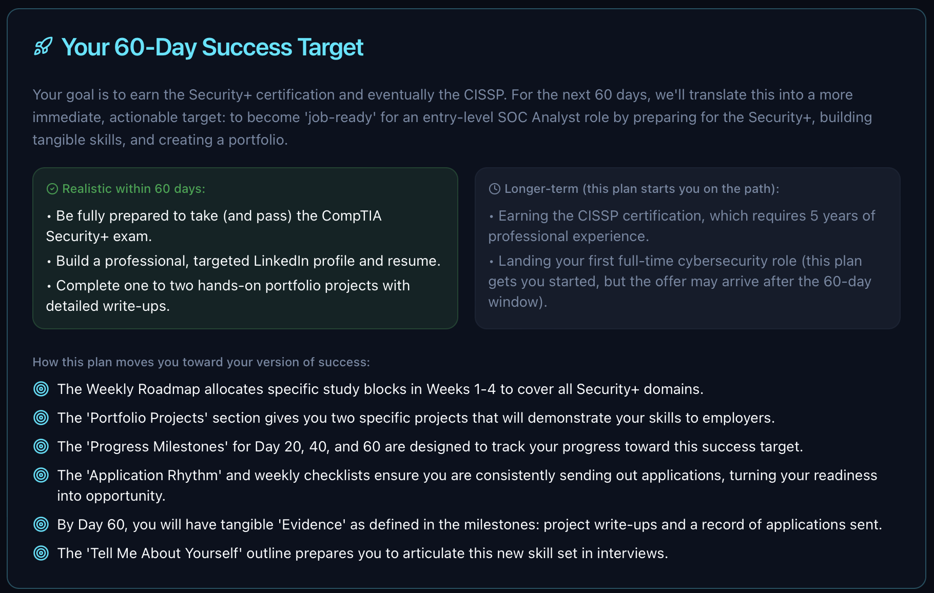CareerVectors Report - 60-Day Success Target