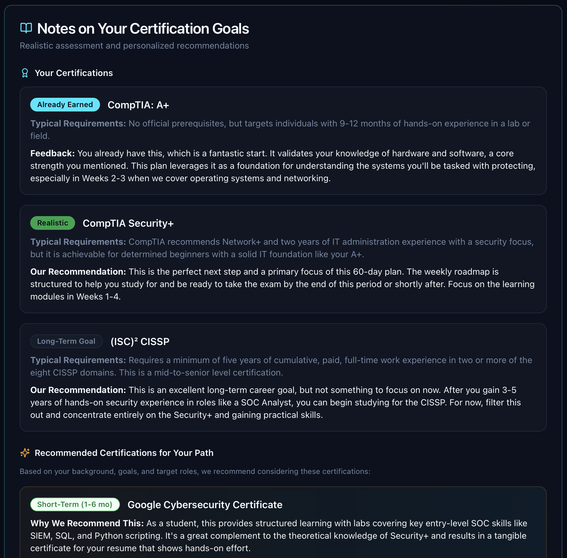 CareerVectors Report - Certification Goals